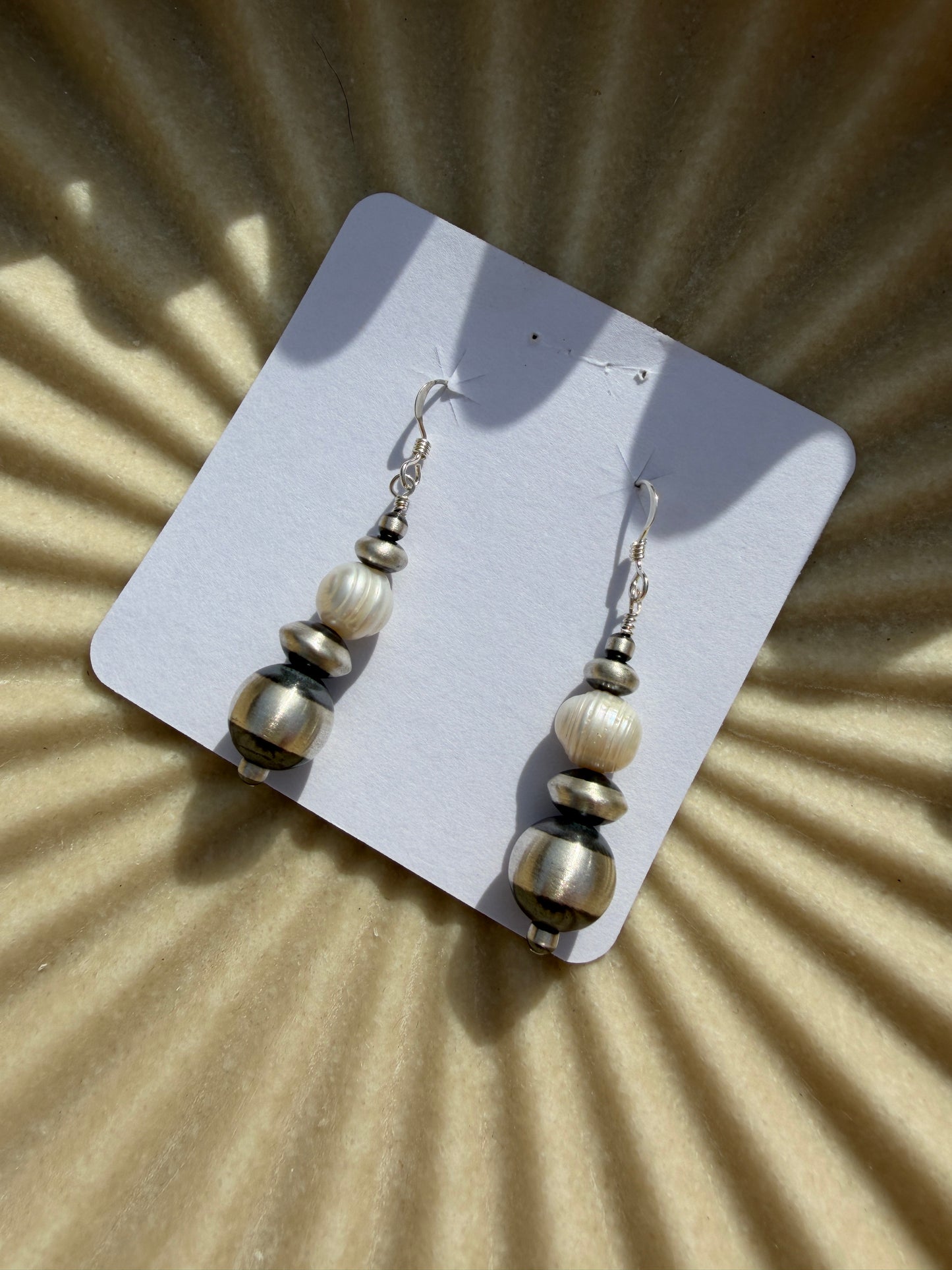 Sterling Silver Bead & Saucer Earrings with Freshwater Pearl