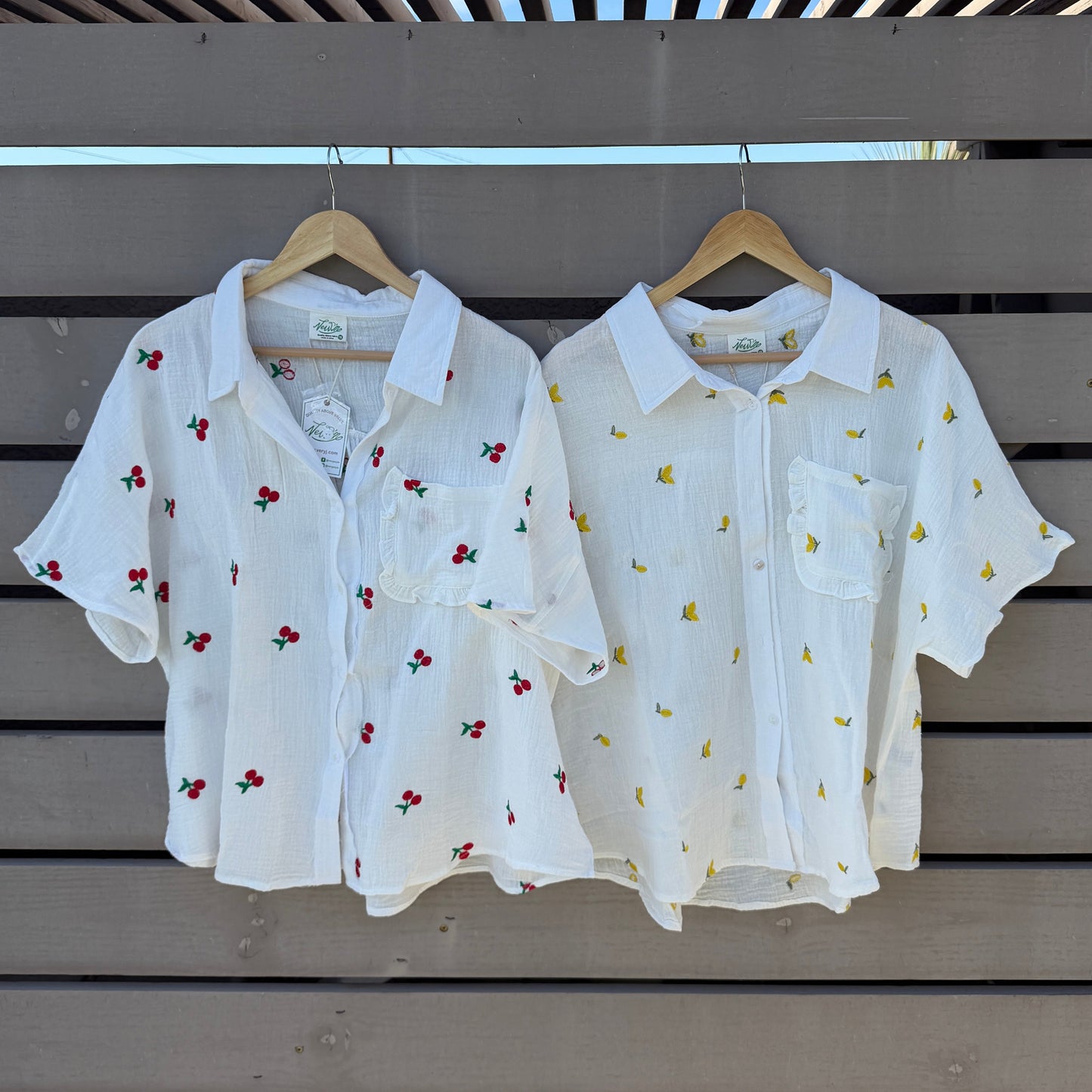 Fruit Embroidered Cotton Button-Down