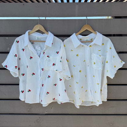 Fruit Embroidered Cotton Button-Down