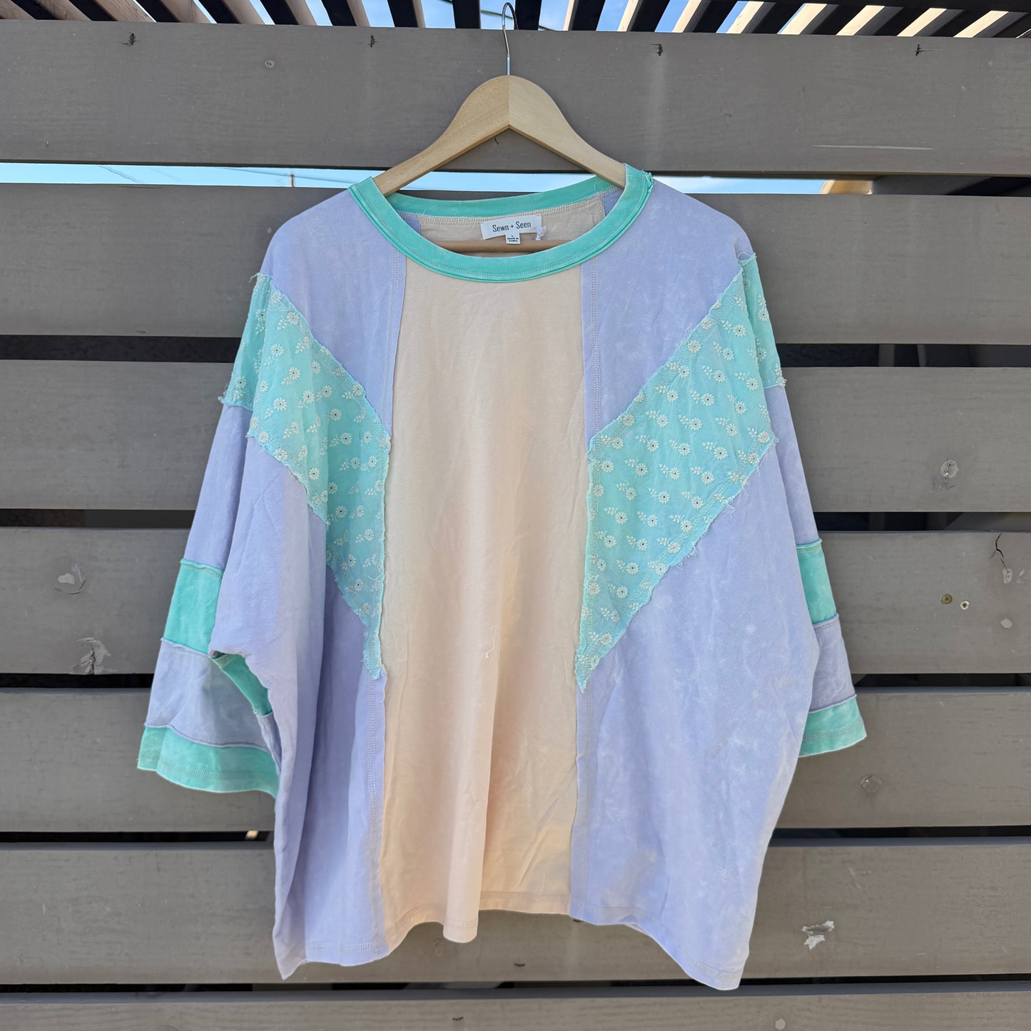 Mineral Washed Floral Patch Oversized Top