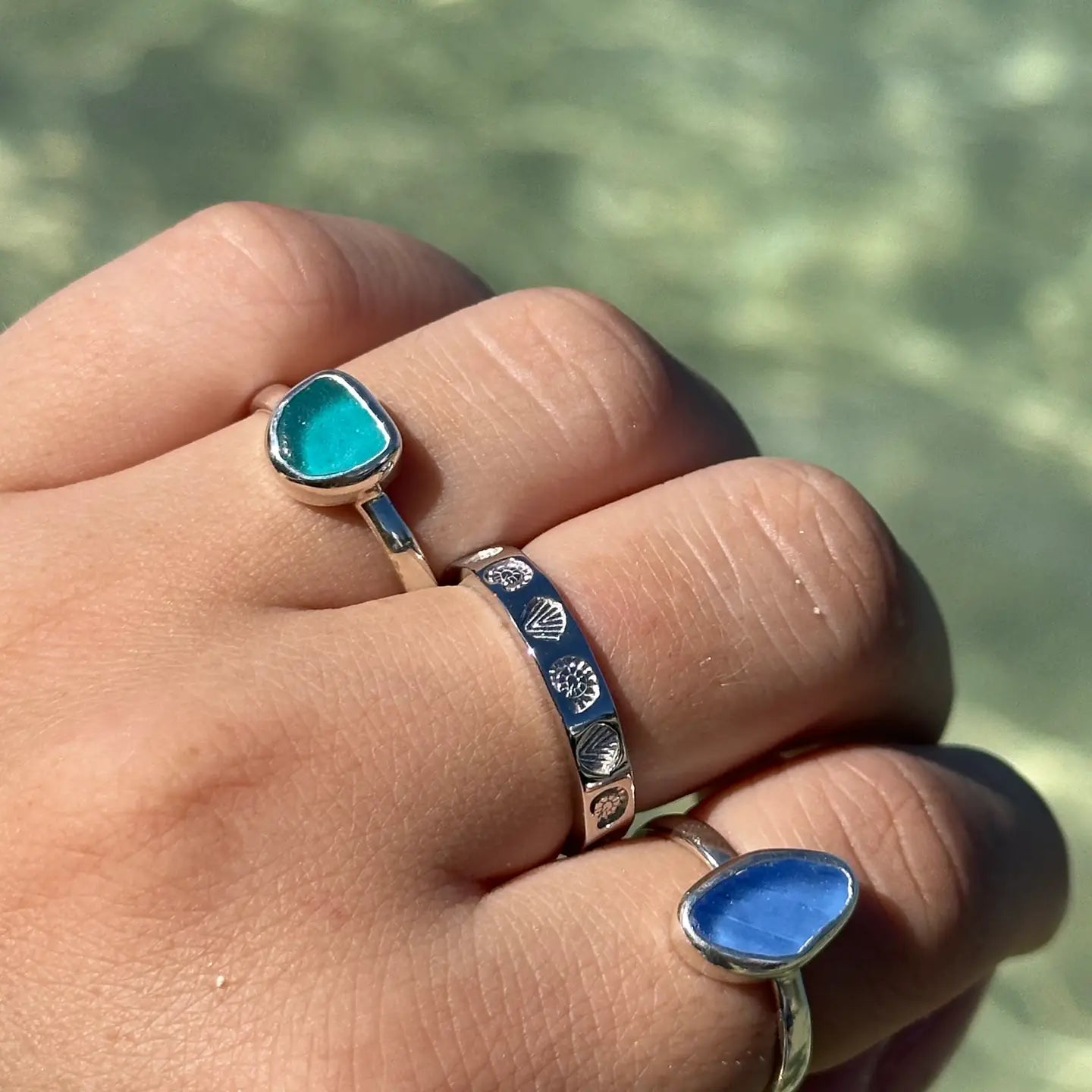 Ocean Stamp Silver Band Ring