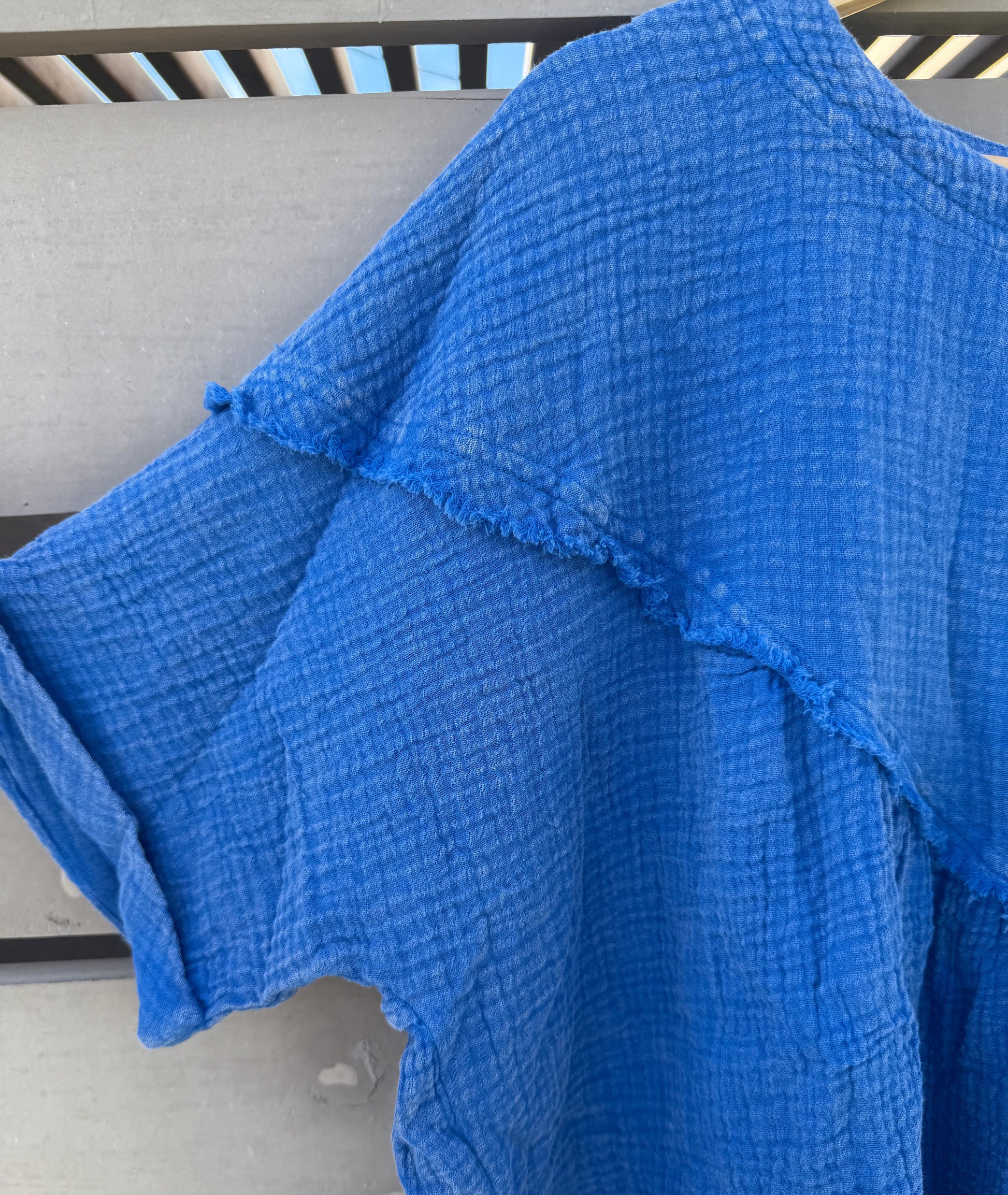 Close-up of a blue textured shirt