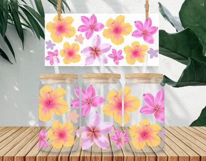 Decorative flowers on jars with a white background