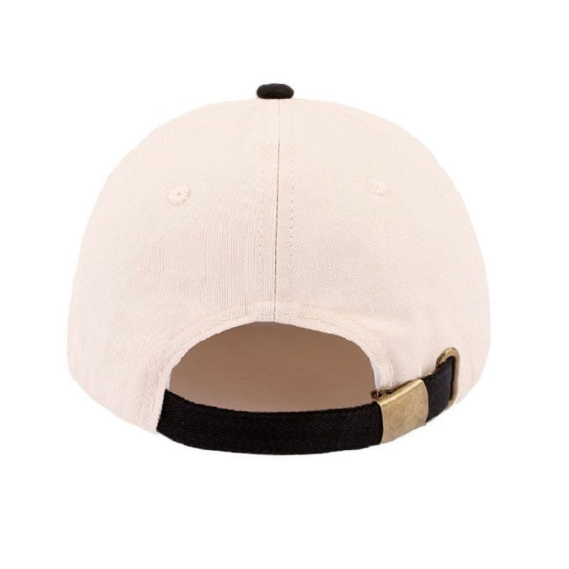 Baseball cap with beige front and black back on a white background