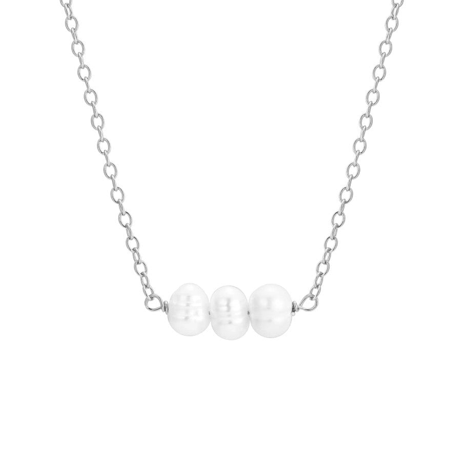 Necklace with three pearls on a white background