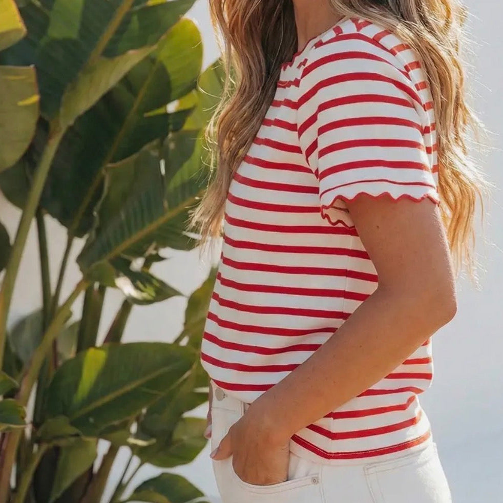 Scalloped Red Stripe Shirt