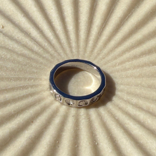 Ocean Stamp Silver Band Ring