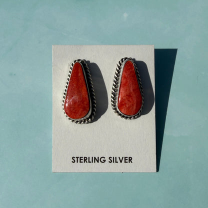 Pair of earrings on a card with 'Sterling Silver' text against a light blue background